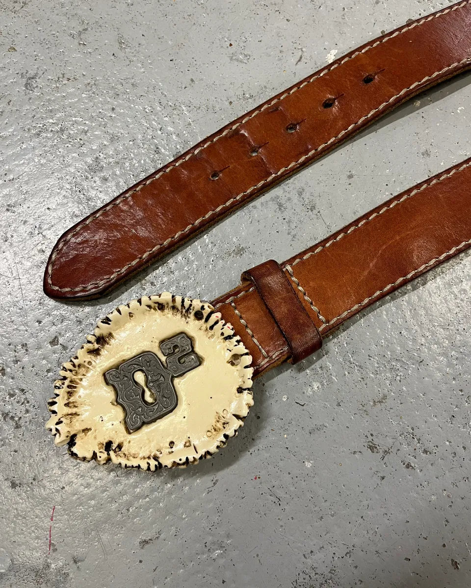AW2002 Dsquared2 Brown Leather Wood Buckle Belt FytgBjp 2