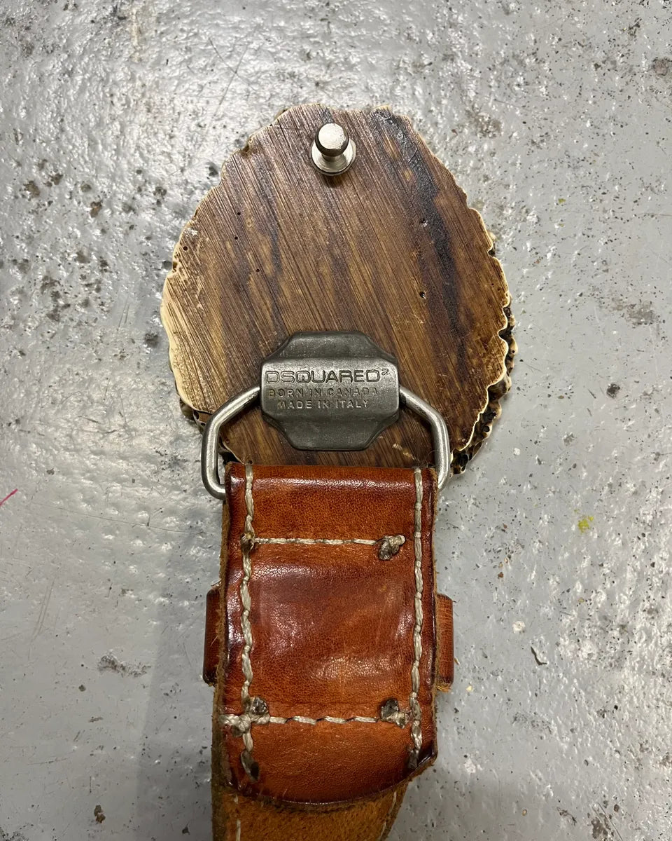AW2002 Dsquared2 Brown Leather Wood Buckle Belt FytgBjp 5