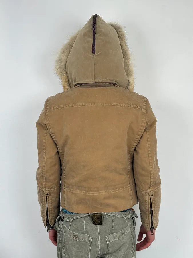 AW2002 Dsquared2 Fur Hooded Beige Jacket zmpqyFU 4