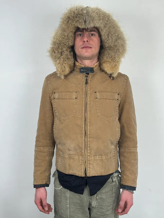 AW2002 Dsquared2 Fur Hooded Beige Jacket zmpqyFU 3