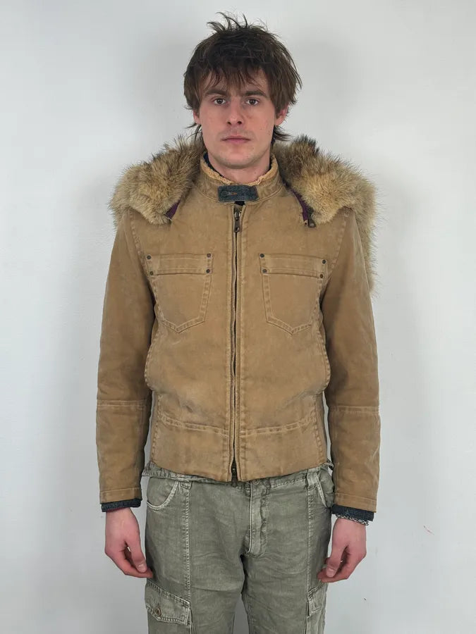 AW2002 Dsquared2 Fur Hooded Beige Jacket zmpqyFU 2