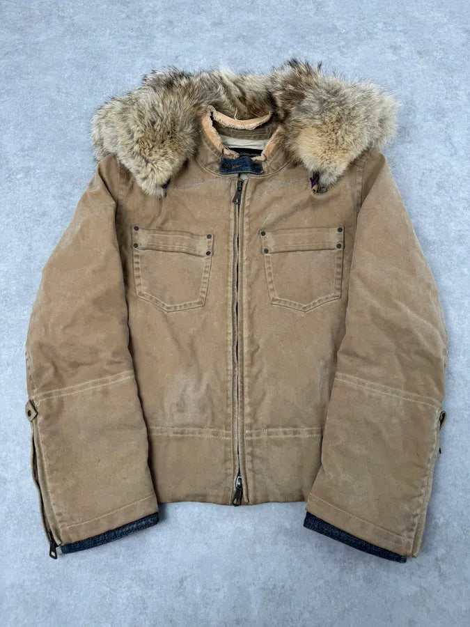 AW2002 Dsquared2 Fur Hooded Beige Jacket zmpqyFU 0