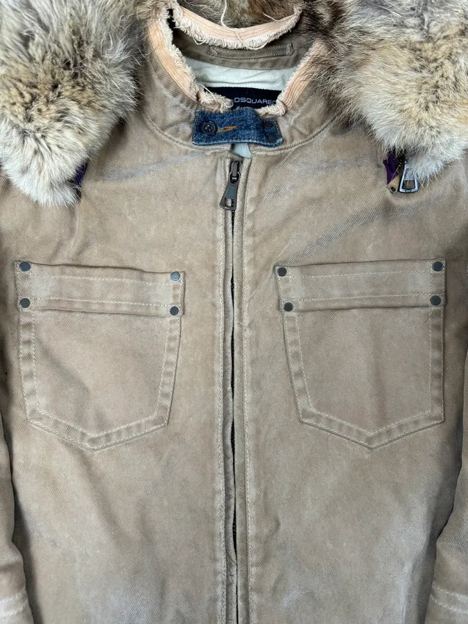 AW2002 Dsquared2 Fur Hooded Beige Jacket zmpqyFU 6