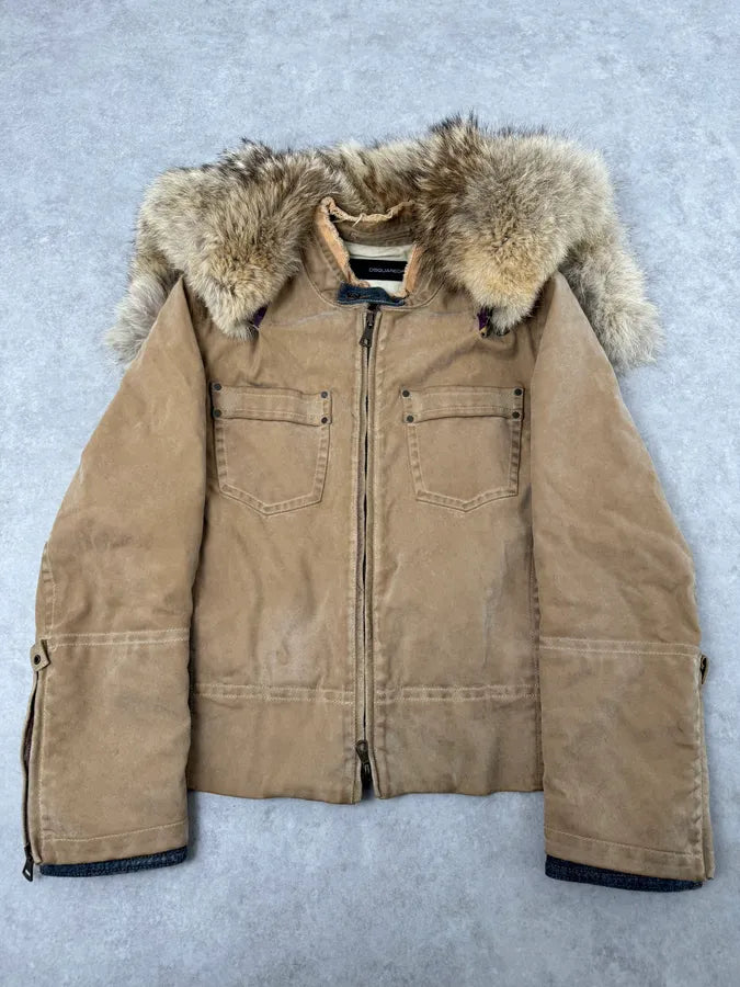 AW2002 Dsquared2 Fur Hooded Beige Jacket zmpqyFU 5