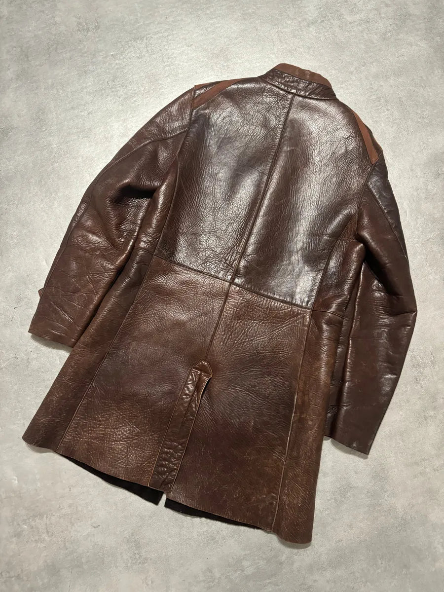AW2002 Emporio Armani Brown Imperialist Premium Italian Leather Jacket XnAagHD 5