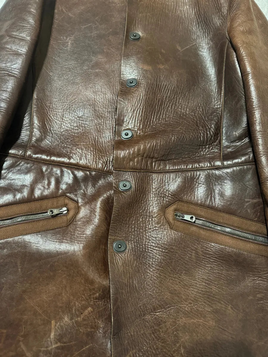 AW2002 Emporio Armani Brown Imperialist Premium Italian Leather Jacket XnAagHD 6