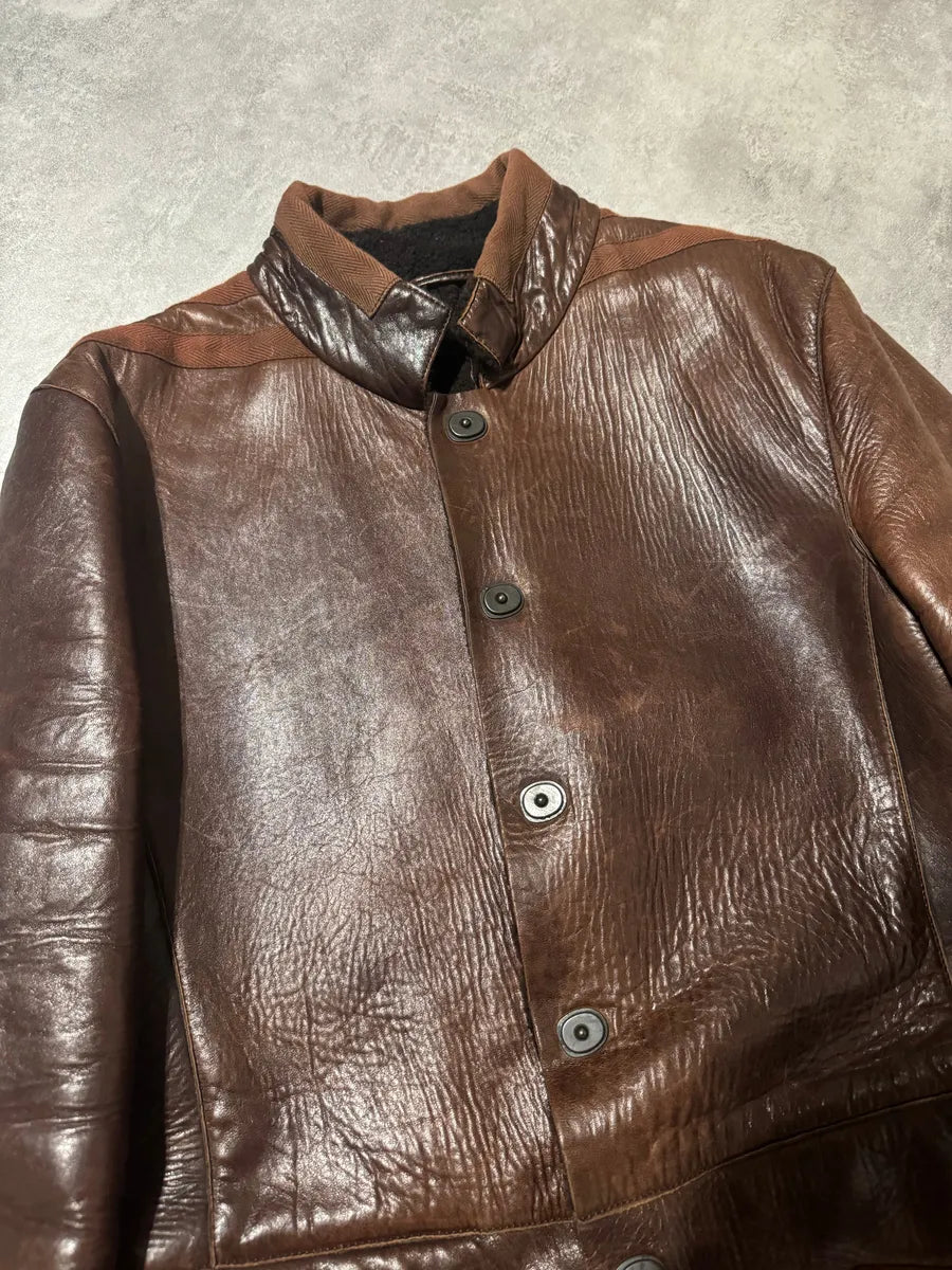 AW2002 Emporio Armani Brown Imperialist Premium Italian Leather Jacket XnAagHD 7