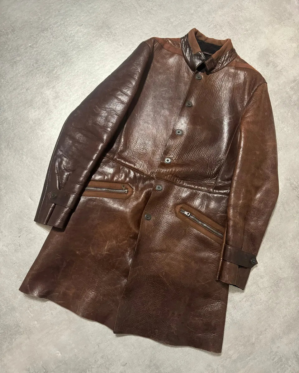 AW2002 Emporio Armani Brown Imperialist Premium Italian Leather Jacket XnAagHD 8