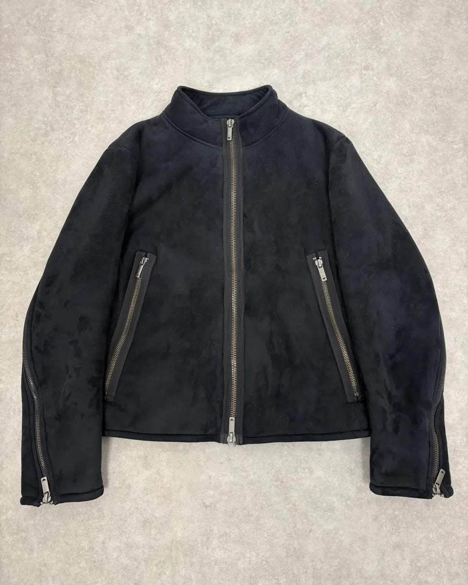 AW2002 Emporio Armani Navy Tornado Zips Suede Leather Jacket zNveezB 0