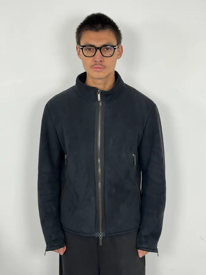 AW2002 Emporio Armani Navy Tornado Zips Suede Leather Jacket zNveezB 1