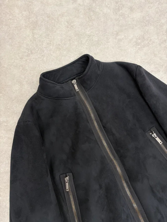 AW2002 Emporio Armani Navy Tornado Zips Suede Leather Jacket zNveezB 4