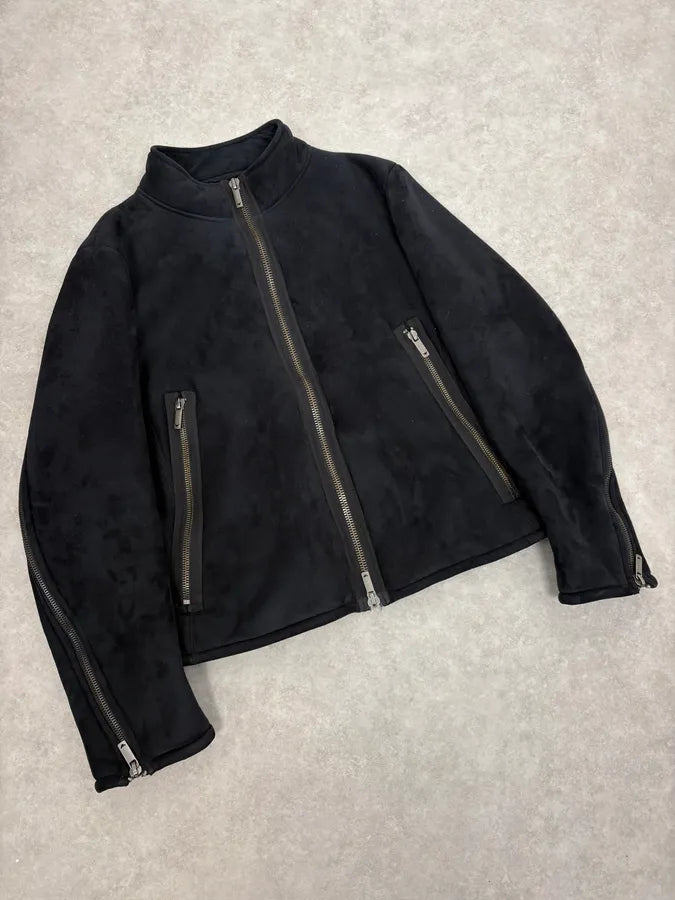 AW2002 Emporio Armani Navy Tornado Zips Suede Leather Jacket zNveezB 3