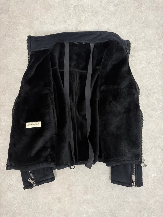 AW2002 Emporio Armani Navy Tornado Zips Suede Leather Jacket zNveezB 6