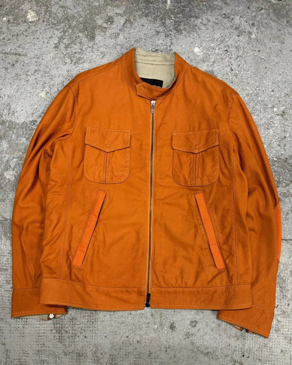 AW2002 Emporio Armani Orange Padded Leather Jacket (S) 2