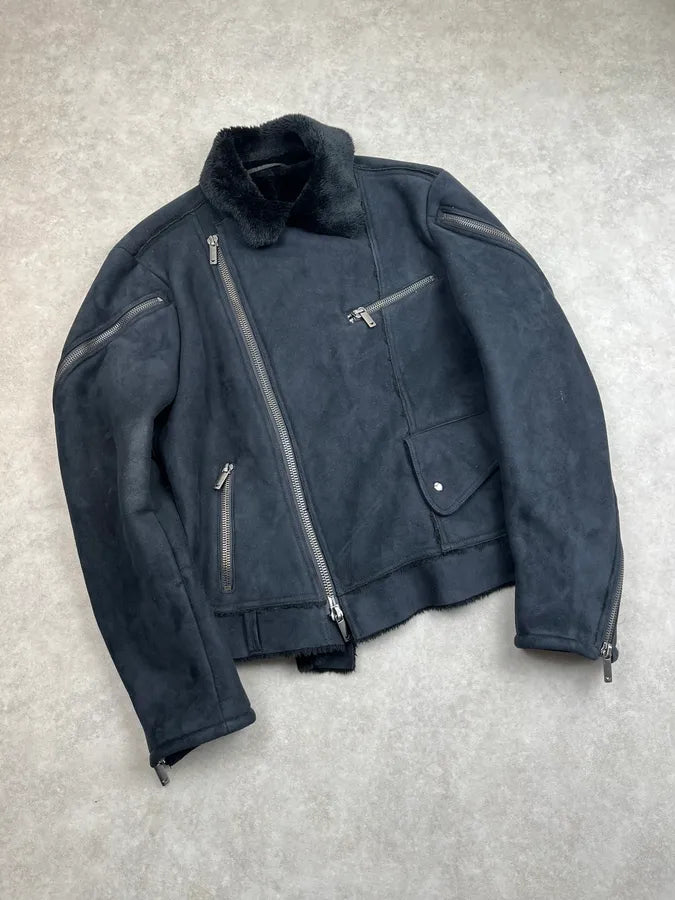 AW2002 Emporio Armani Tornado Zip Dark Suede Leather Jacket hAkPXtv 3
