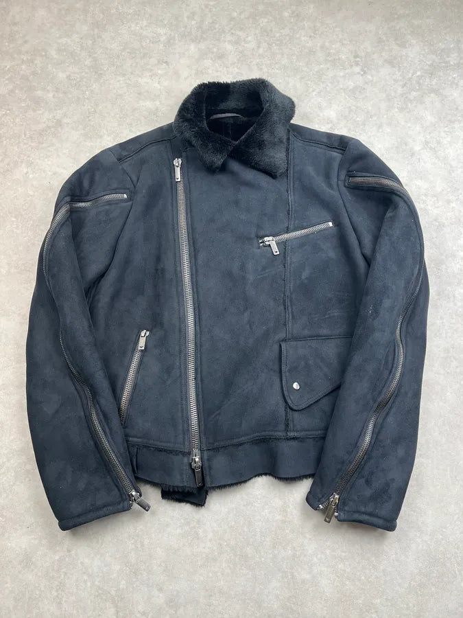 AW2002 Emporio Armani Tornado Zip Dark Suede Leather Jacket hAkPXtv 0