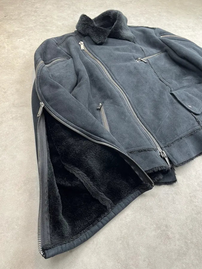 AW2002 Emporio Armani Tornado Zip Dark Suede Leather Jacket hAkPXtv 5