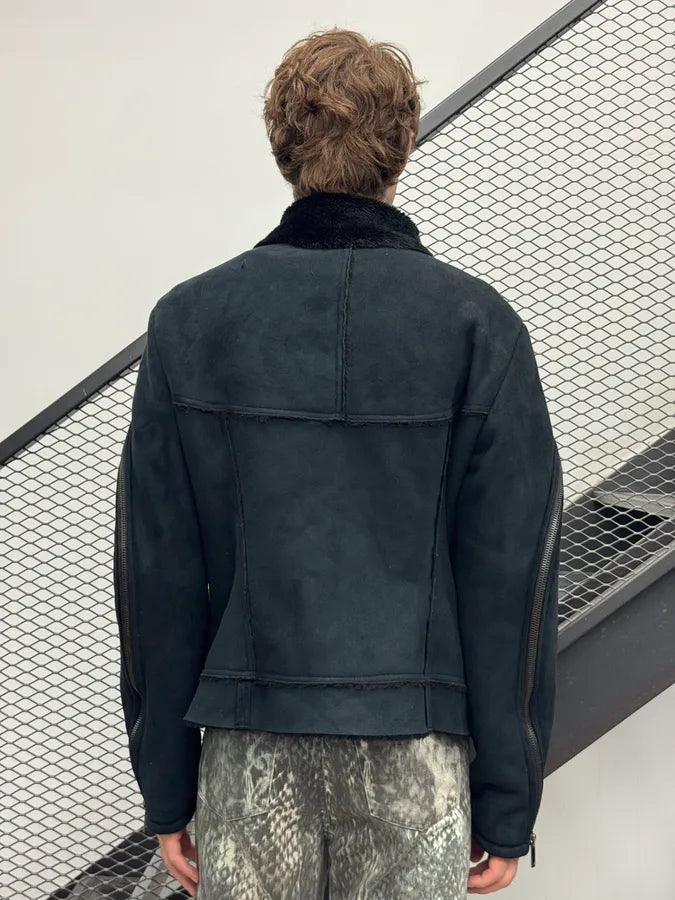AW2002 Emporio Armani Tornado Zip Dark Suede Leather Jacket hAkPXtv 2