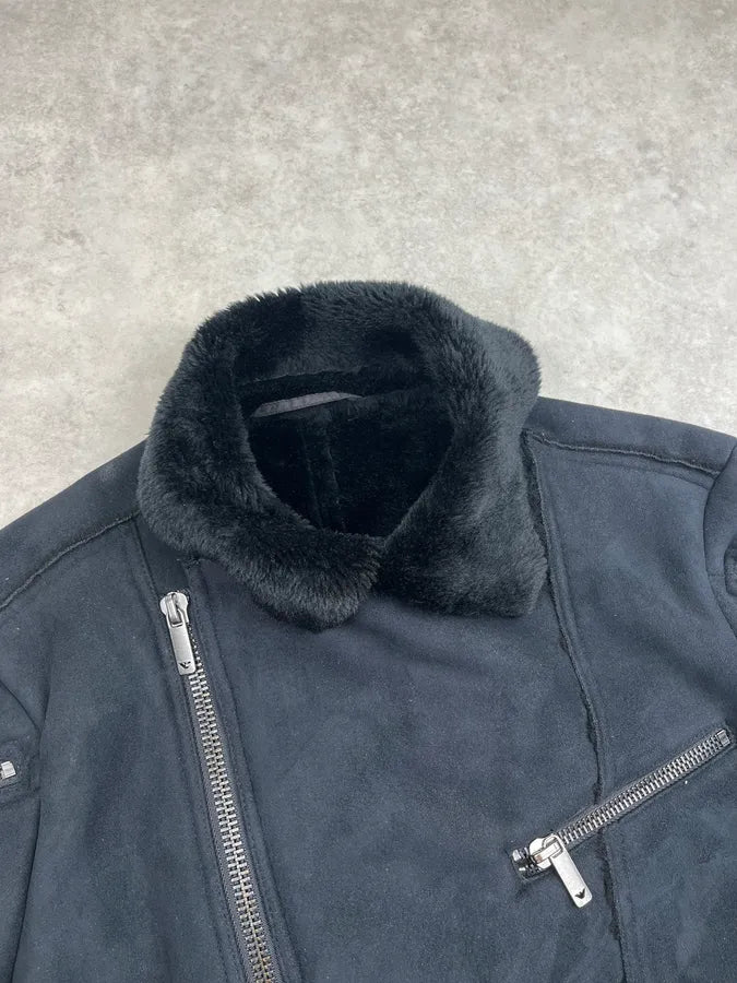 AW2002 Emporio Armani Tornado Zip Dark Suede Leather Jacket hAkPXtv 4