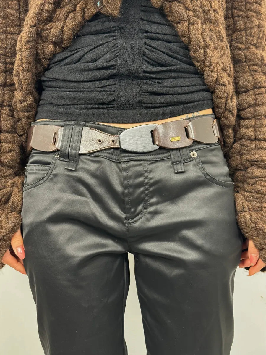 AW2002 Gucci Brown Leather Belt by Tom Ford DaQCcCD 2