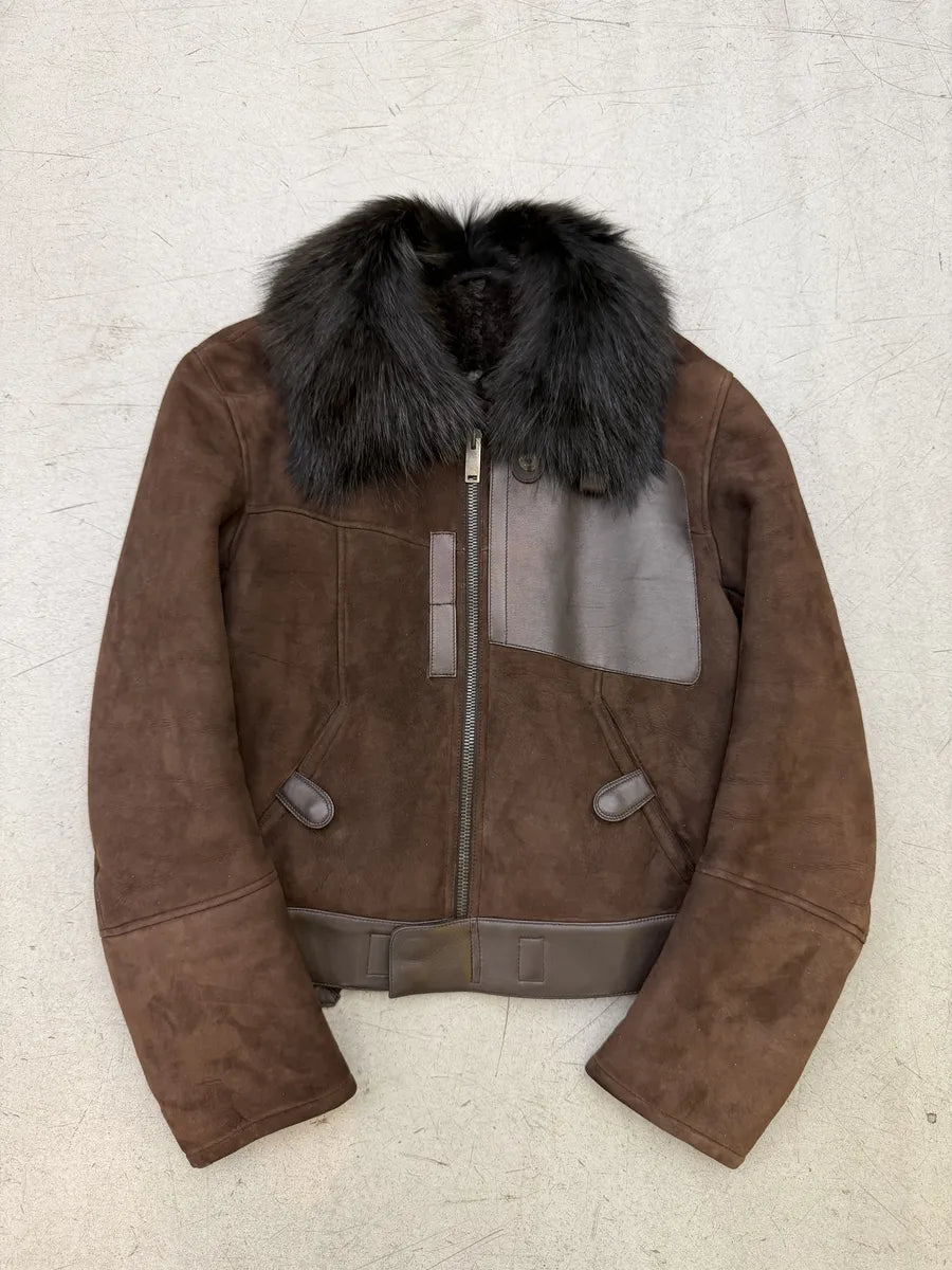 AW2002 Gucci Brown Suede Leather Fur Collar Jacket by Tom Ford cXgLQSj 0