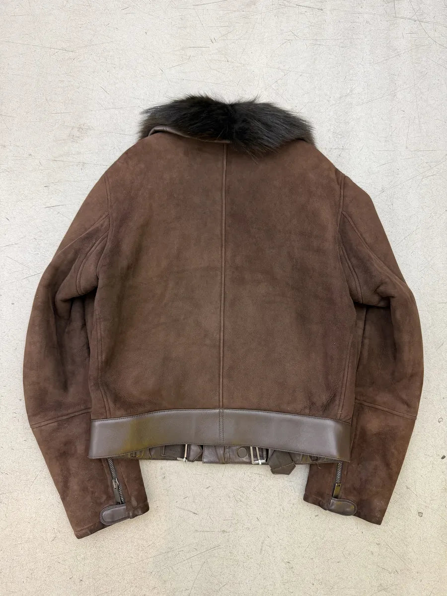 AW2002 Gucci Brown Suede Leather Fur Collar Jacket by Tom Ford cXgLQSj 1
