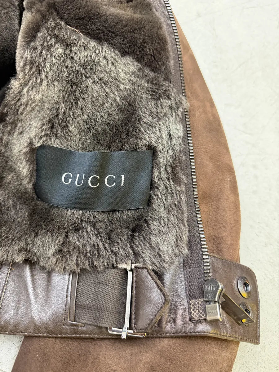 AW2002 Gucci Brown Suede Leather Fur Collar Jacket by Tom Ford cXgLQSj 12