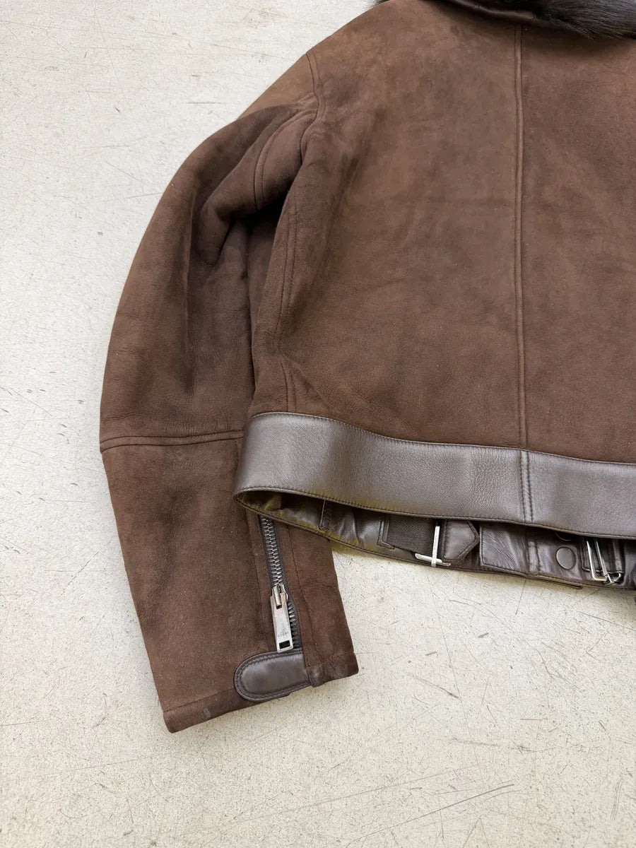AW2002 Gucci Brown Suede Leather Fur Collar Jacket by Tom Ford cXgLQSj 3