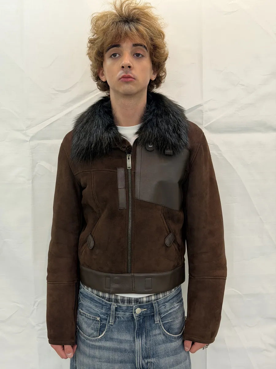 AW2002 Gucci Brown Suede Leather Fur Collar Jacket by Tom Ford cXgLQSj 4