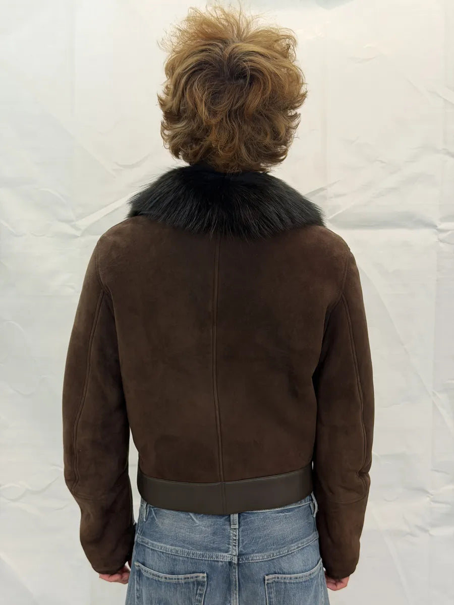 AW2002 Gucci Brown Suede Leather Fur Collar Jacket by Tom Ford cXgLQSj 5