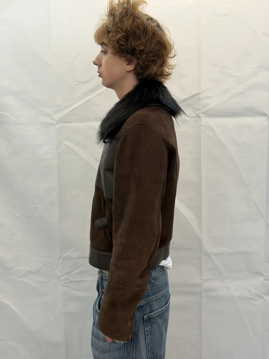 AW2002 Gucci Brown Suede Leather Fur Collar Jacket by Tom Ford cXgLQSj 6