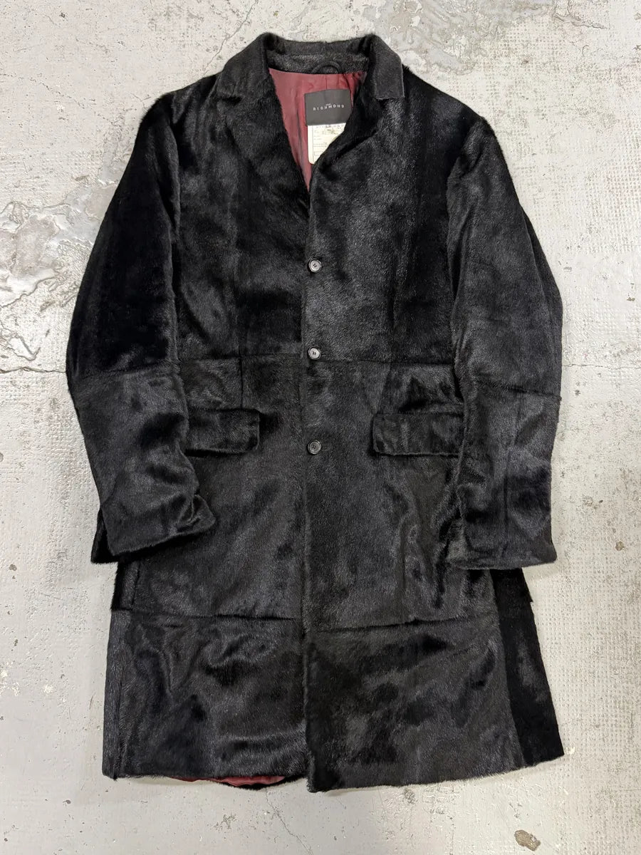AW2002 John Richmond Black Pony Hair Leather Long Jacket oorBFQH 0