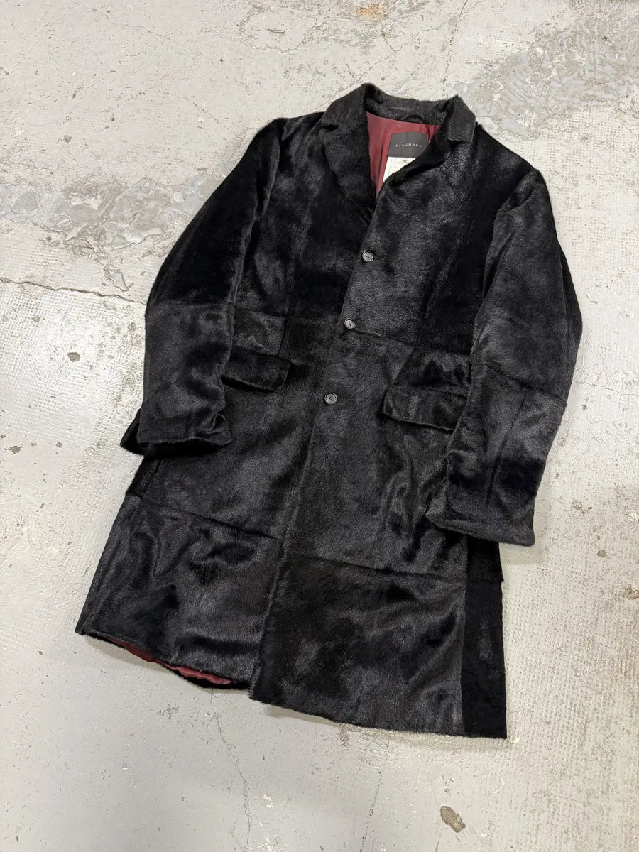 AW2002 John Richmond Black Pony Hair Leather Long Jacket oorBFQH 1