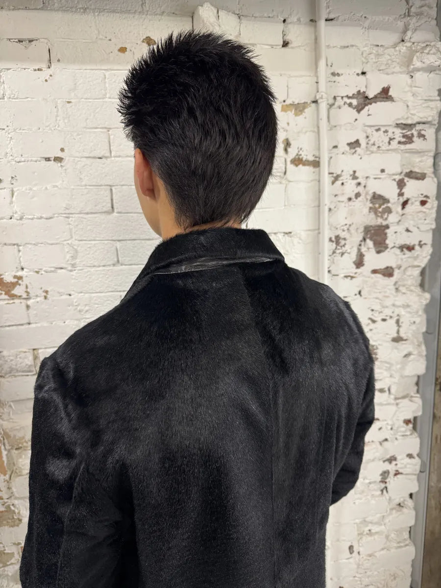 AW2002 John Richmond Black Pony Hair Leather Long Jacket oorBFQH 10