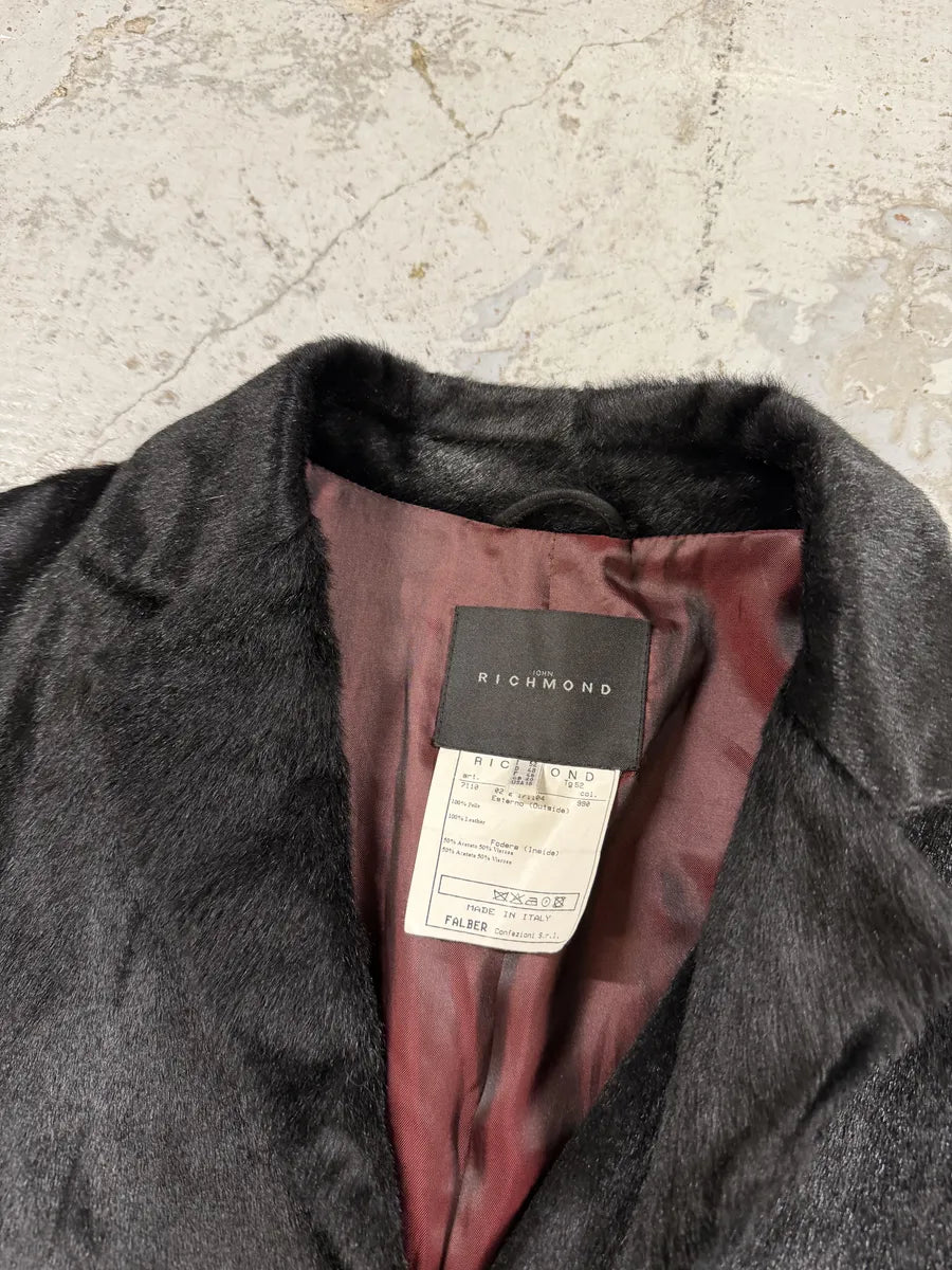 AW2002 John Richmond Black Pony Hair Leather Long Jacket oorBFQH 2