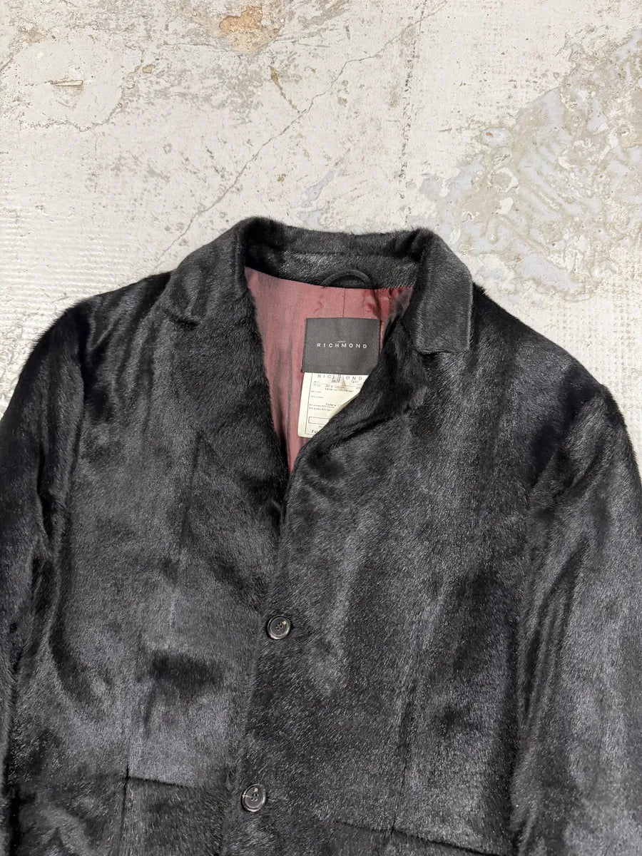 AW2002 John Richmond Black Pony Hair Leather Long Jacket oorBFQH 3