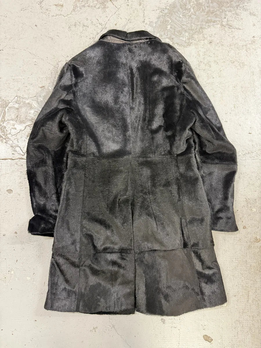 AW2002 John Richmond Black Pony Hair Leather Long Jacket oorBFQH 4