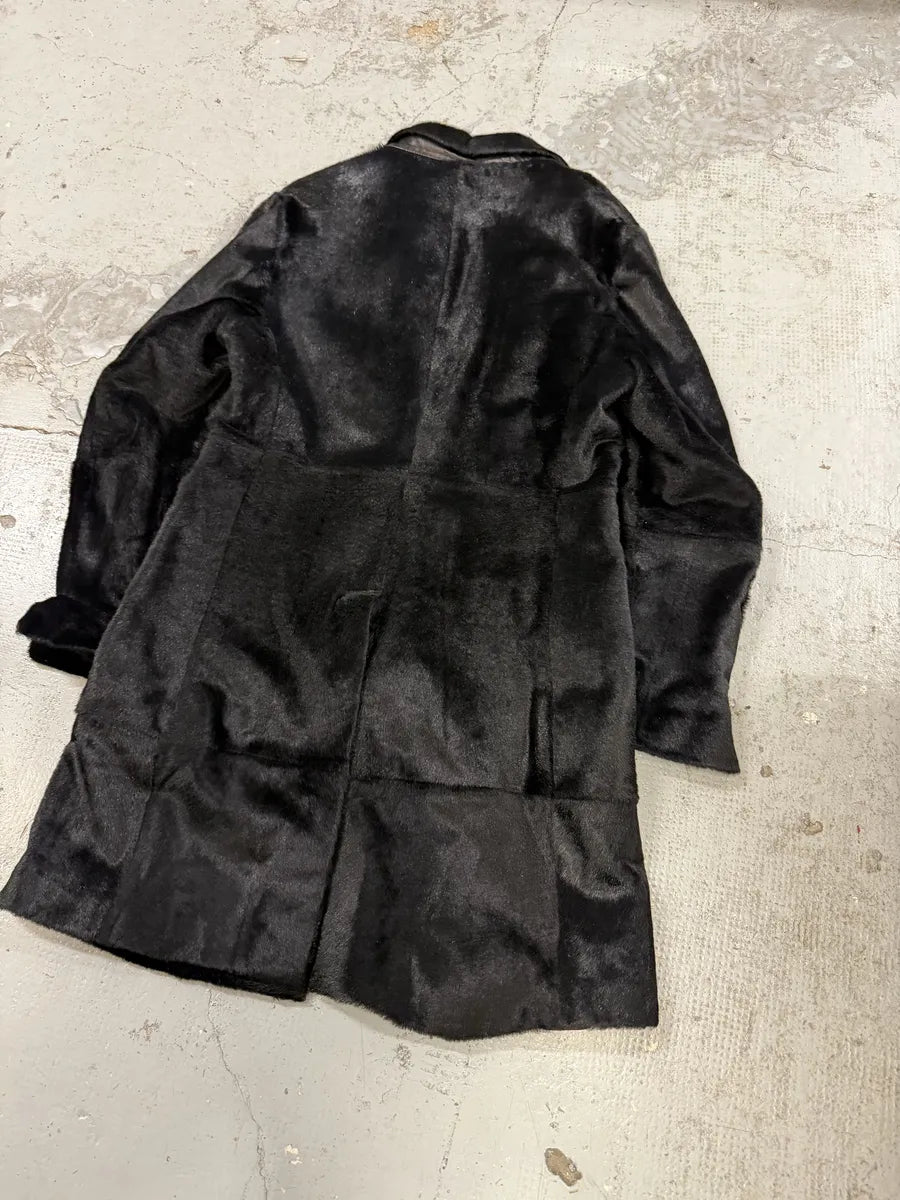 AW2002 John Richmond Black Pony Hair Leather Long Jacket oorBFQH 5