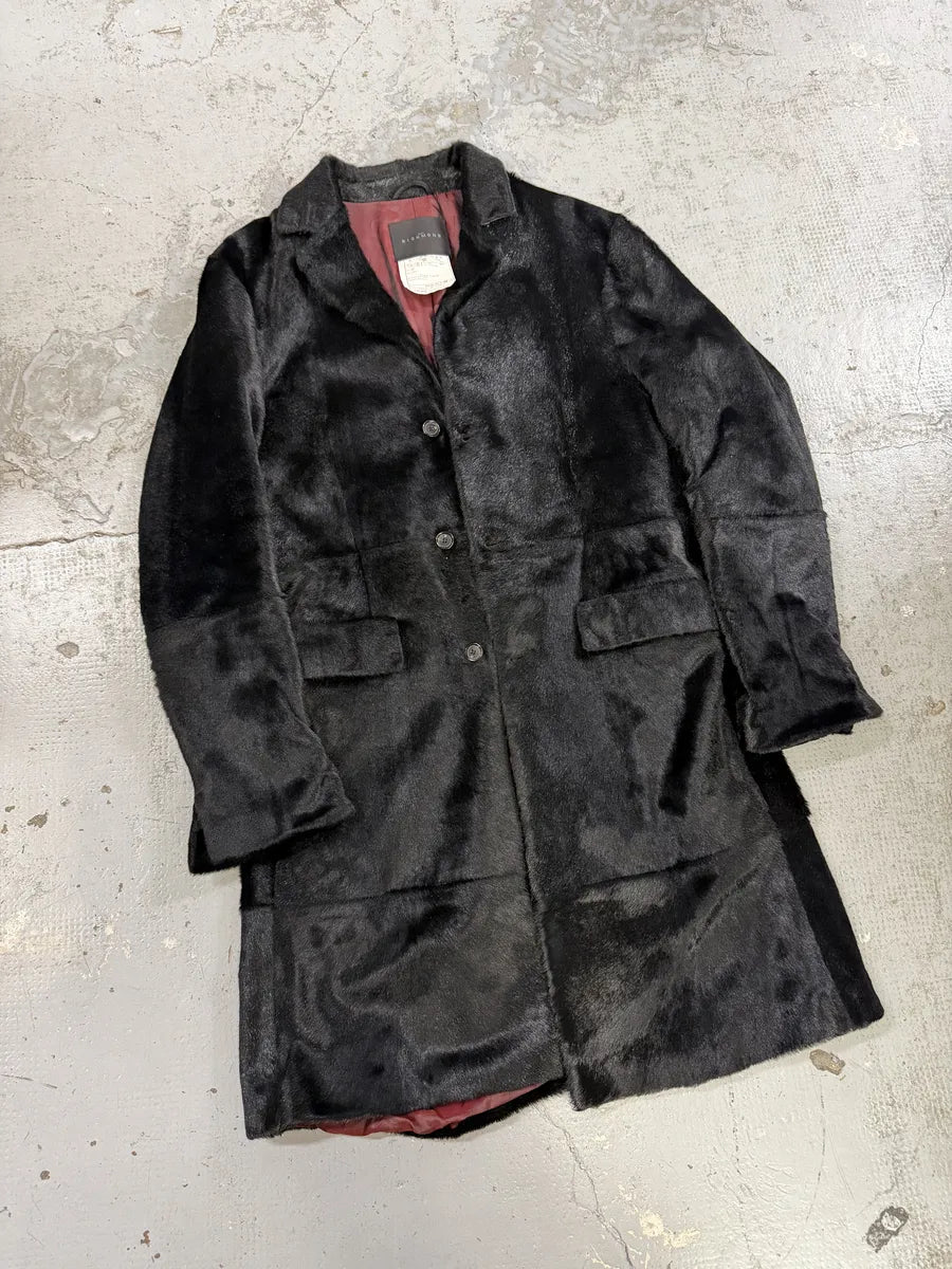 AW2002 John Richmond Black Pony Hair Leather Long Jacket oorBFQH 6