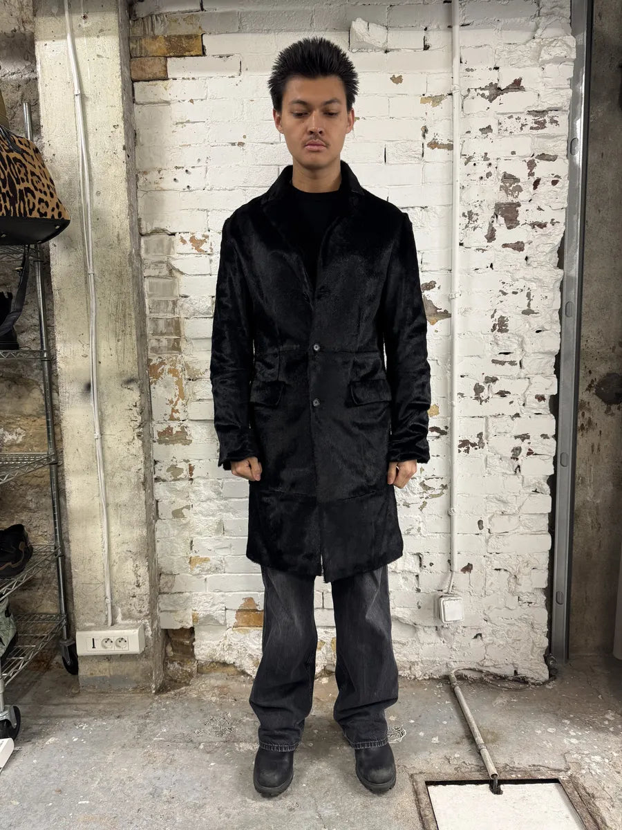 AW2002 John Richmond Black Pony Hair Leather Long Jacket oorBFQH 8