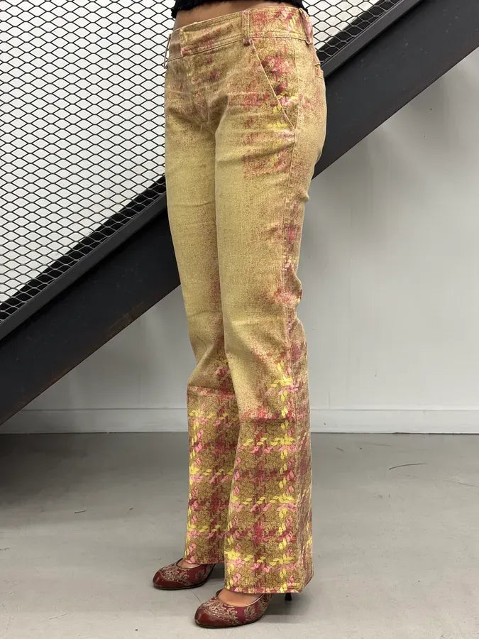 AW2002 Roberto Cavalli Beige Pink Tartan Premium Pants YRtsUVc 2