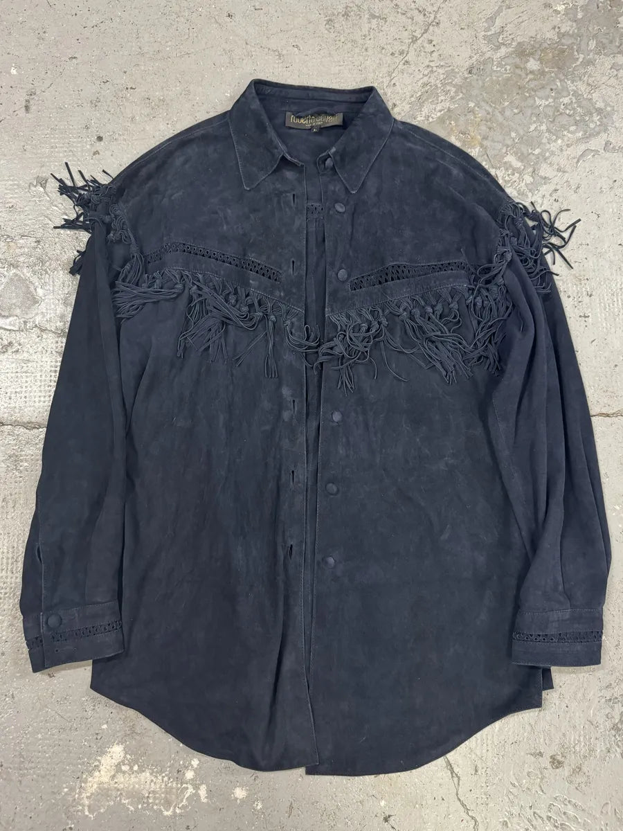AW2002 Roberto Cavalli Cowboy Navy Suede Leather Shirt (S/M) gquGiPd 0