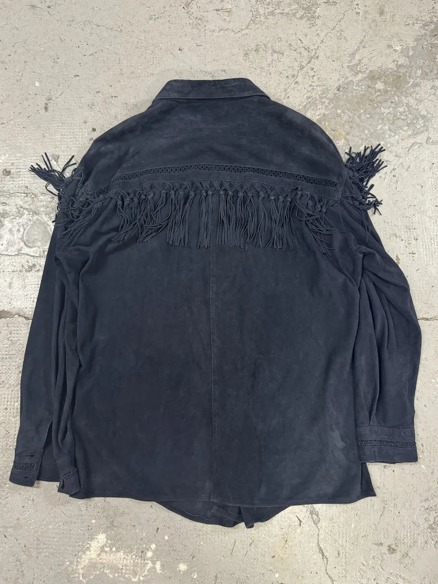 AW2002 Roberto Cavalli Cowboy Navy Suede Leather Shirt (S/M) gquGiPd 1