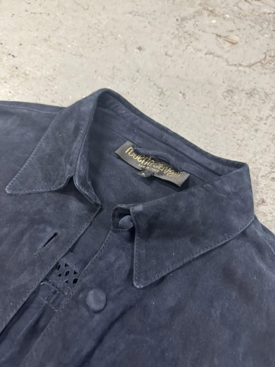 AW2002 Roberto Cavalli Cowboy Navy Suede Leather Shirt (S/M) gquGiPd 5