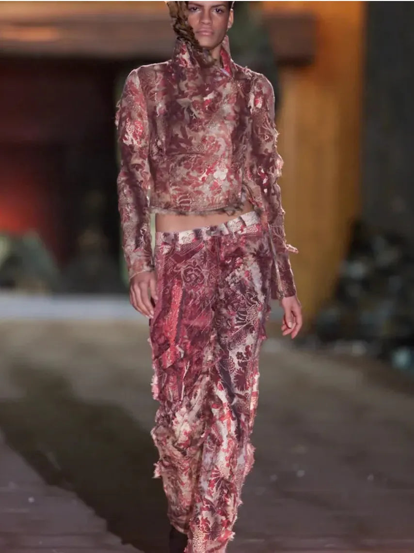 AW2002 Roberto Cavalli Floral Baroque Tribal Red & Beige Pants TJaTCjpj 1