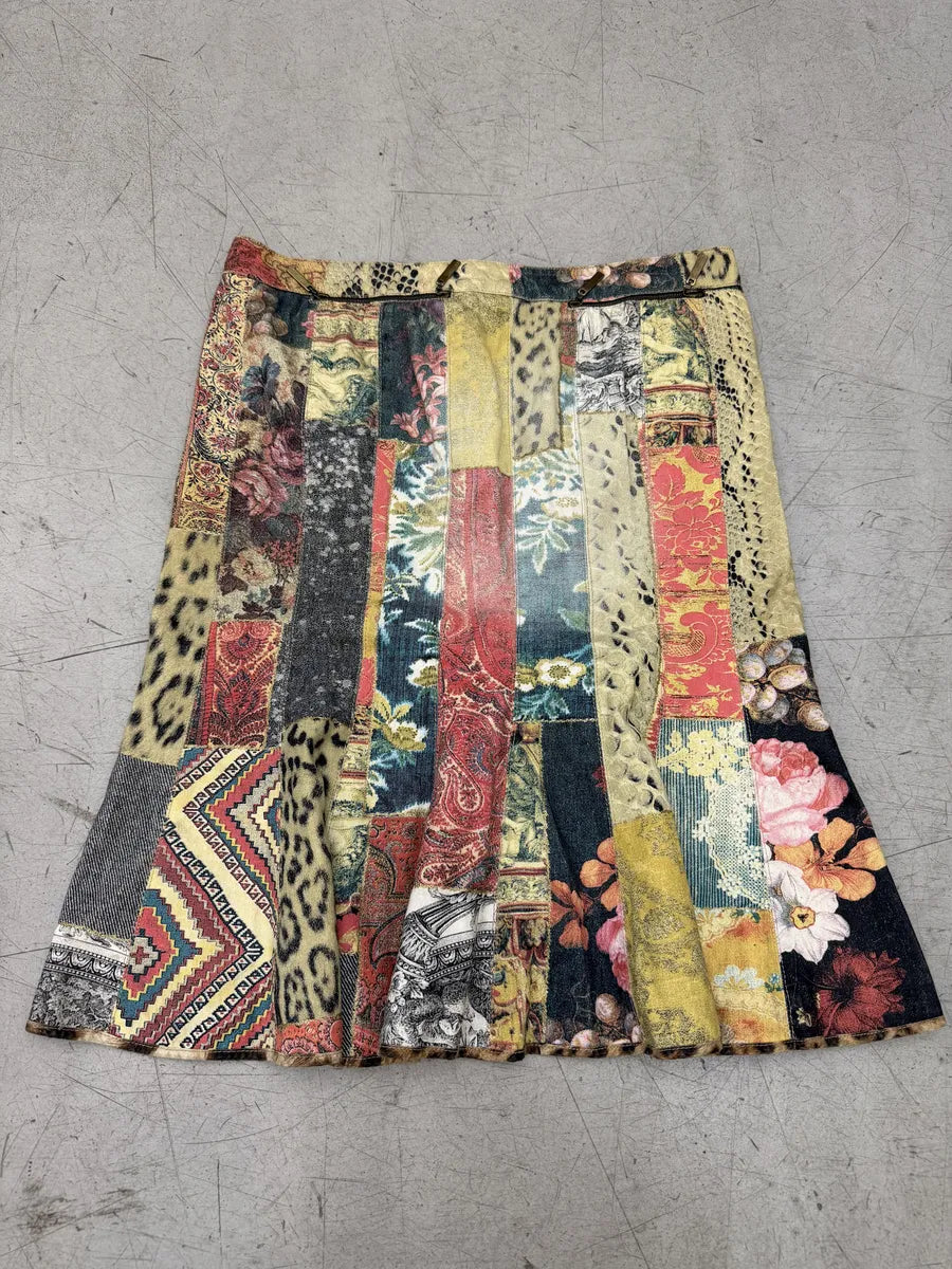 AW2002 Roberto Cavalli Leopard Patchwork Midi Skirt WnILRhR 0