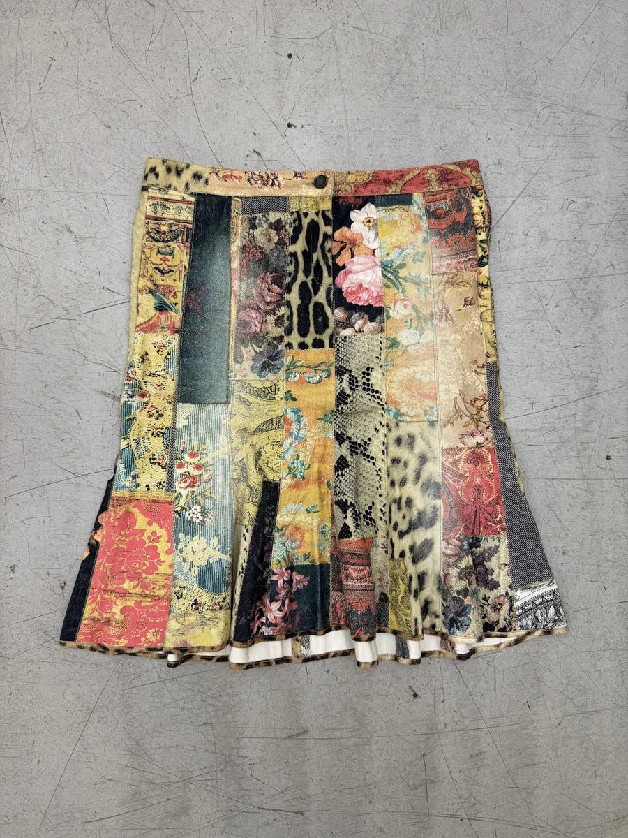AW2002 Roberto Cavalli Leopard Patchwork Midi Skirt WnILRhR 1