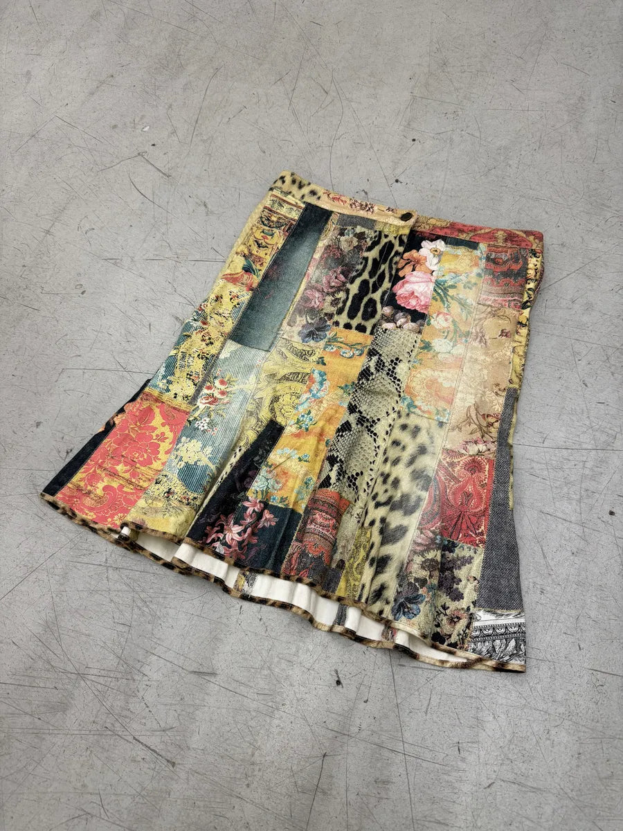 AW2002 Roberto Cavalli Leopard Patchwork Midi Skirt WnILRhR 9