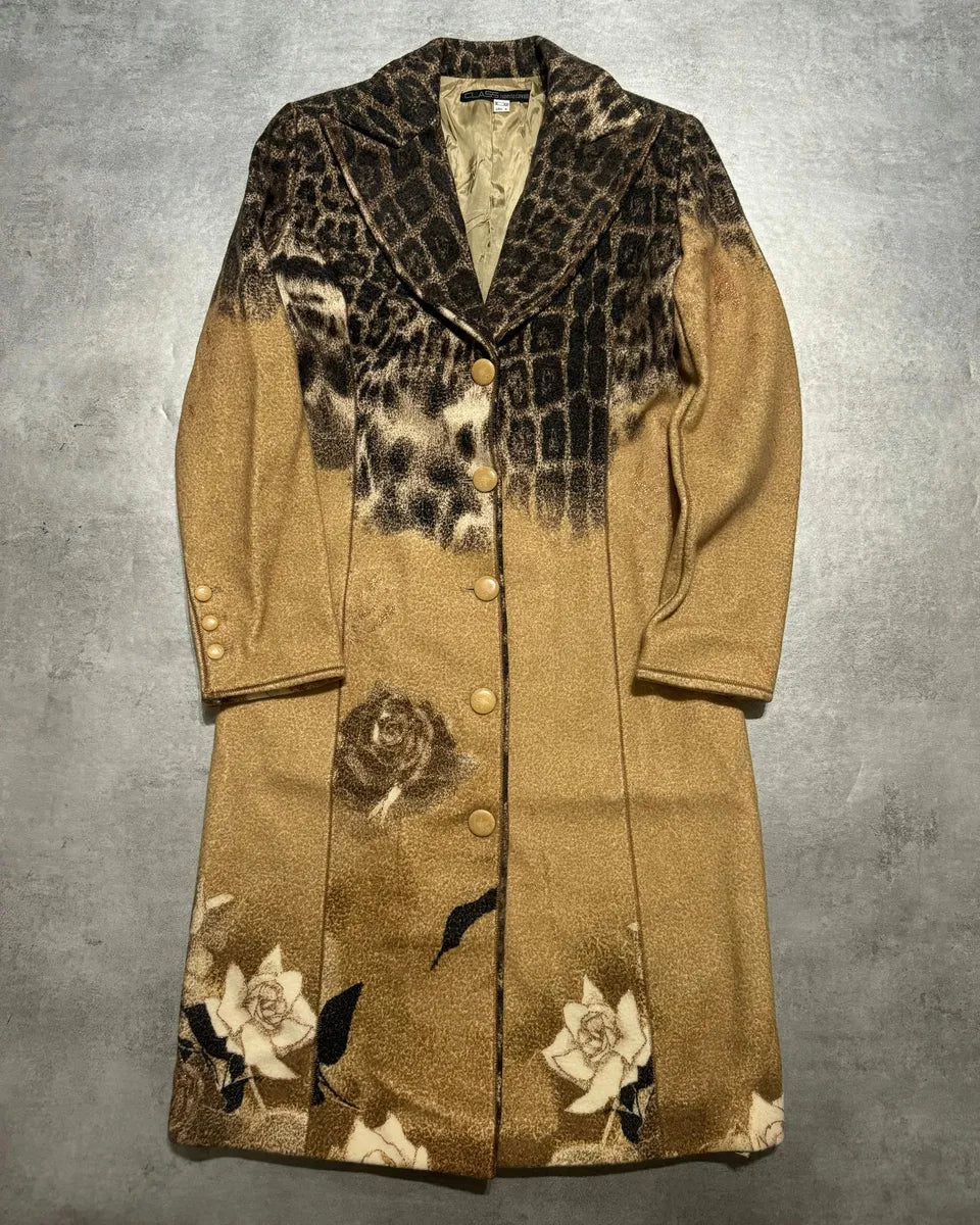 AW2002 Roberto Cavalli Leopard Print Beige Wool Trench Coat (XS/S) DLQWLLW 0