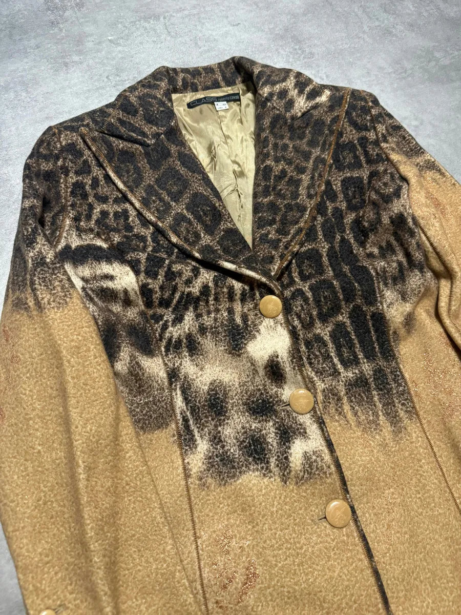 AW2002 Roberto Cavalli Leopard Print Beige Wool Trench Coat (XS/S) DLQWLLW 2
